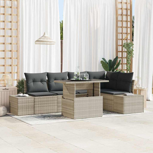 Garten-Sofa-Set mit Kissen 6 pcs Hellgrau Poly Rattan