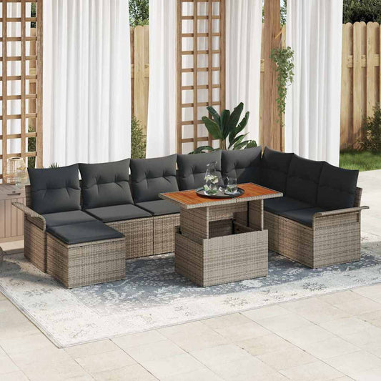 Garten-Sofa-Set mit Kissen 9 pcs Grau