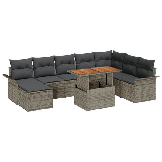 Garten-Sofa-Set mit Kissen 9 pcs Grau