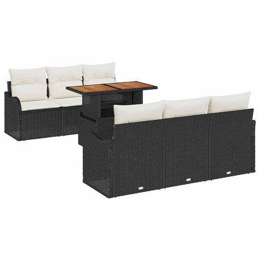 Garten-Sofa-Set 7 pcs Schwarz und Creme 100 x 55 x 73 cm