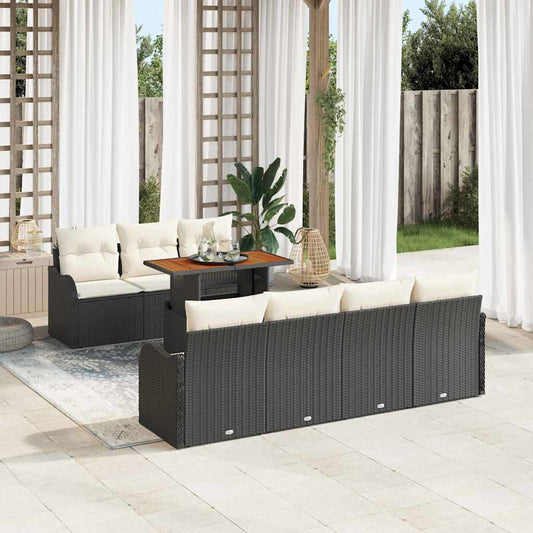 Garten-Sofa-Set 8 pcs Schwarz und Creme 100 x 55 x 73 cm