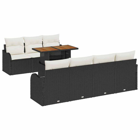 Garten-Sofa-Set 8 pcs Schwarz und Creme 100 x 55 x 73 cm