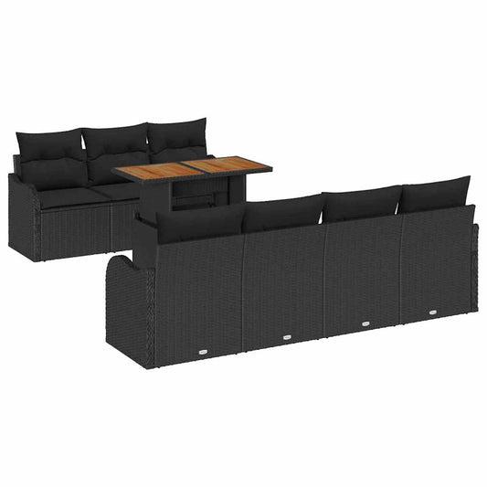 Garten-Sofa-Set mit Kissen 8 pcs Schwarz 100 x 55 x 73 cm