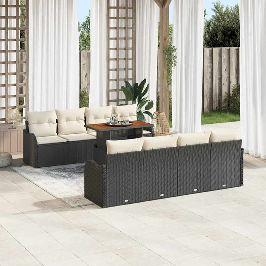 Garten-Sofa-Set mit Kissen 7 pcs Schwarz und Creme