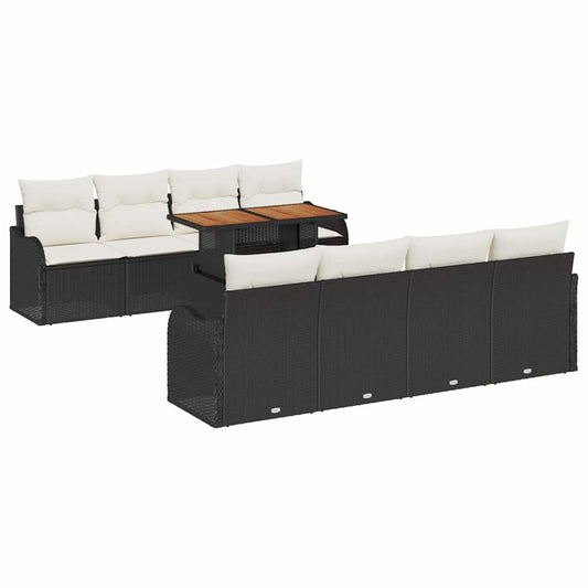 Garten-Sofa-Set mit Kissen 7 pcs Schwarz und Creme
