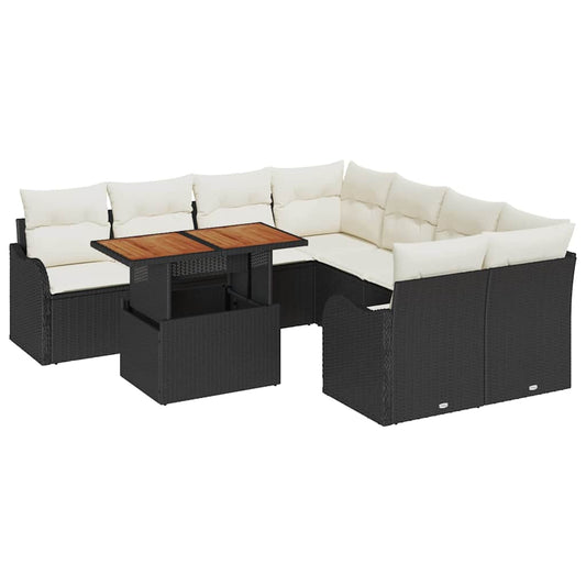 Garten-Sofa-Set 7 pcs Schwarz und Creme 100 x 55 x 73 cm