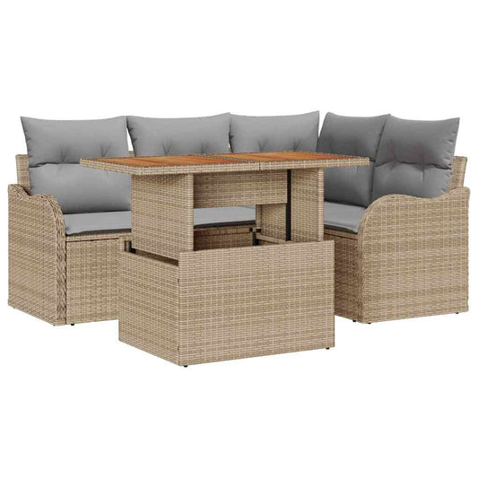 Garten-Sofa-Set 5 pcs Beige und Hellgrau 100 x 55 x 73 cm