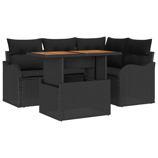 Garten-Sofa-Set mit Kissen 5 pcs Schwarz
