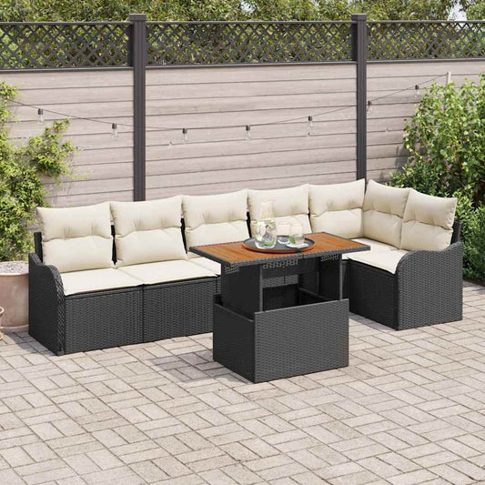 Garten-Sofa-Set 7 pcs Schwarz und Creme 100 x 55 x 73 cm