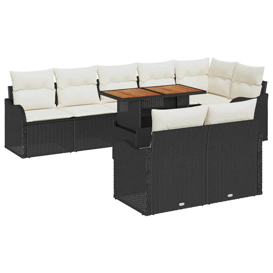 Garten-Sofa-Set 9 pcs Schwarz und Creme 100 x 55 x 73 cm