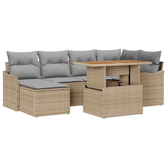 Garten-Sofa-Set mit Kissen 7 pcs Beige und Hellgrau