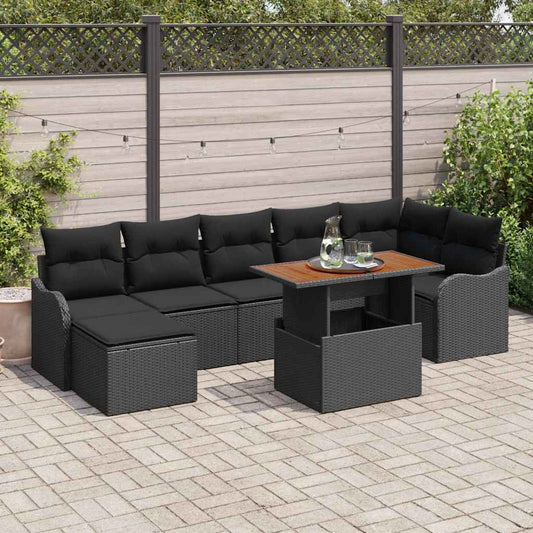 Garten-Sofa-Set mit Kissen mit Speicher 8 pcs Schwarz