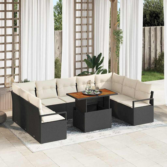 Garten-Sofa-Set 10 pcs Schwarz und Creme 100 x 55 x 73 cm