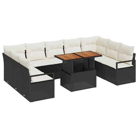 Garten-Sofa-Set 10 pcs Schwarz und Creme 100 x 55 x 73 cm