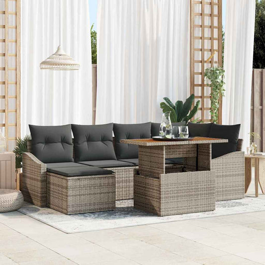 Garten Essgruppe mit Kissen 7 pcs Grau und Braun