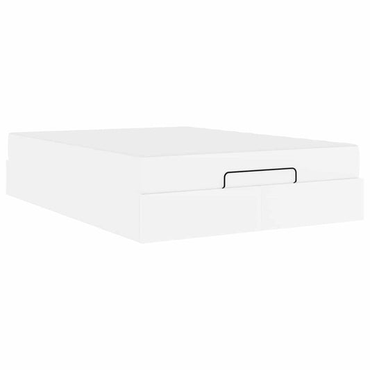 Bettgestell mit Matratze Reinweiß 140 x 190 cm Kunstleder