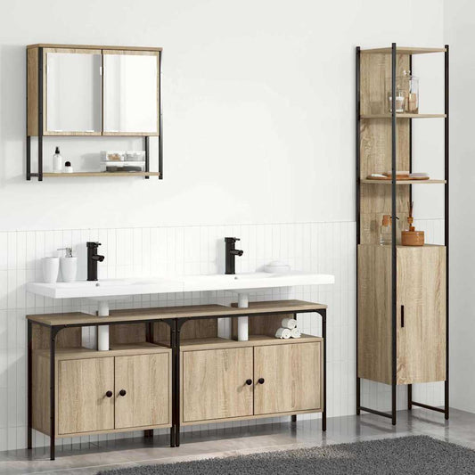 Badezimmermöbel Set mit Regal mit Tür 4 pcs Sonoma-Eiche Mittel