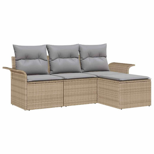 Garten-Sofa-Set mit Kissen mit Speicher 4 pcs Beige Poly Rattan
