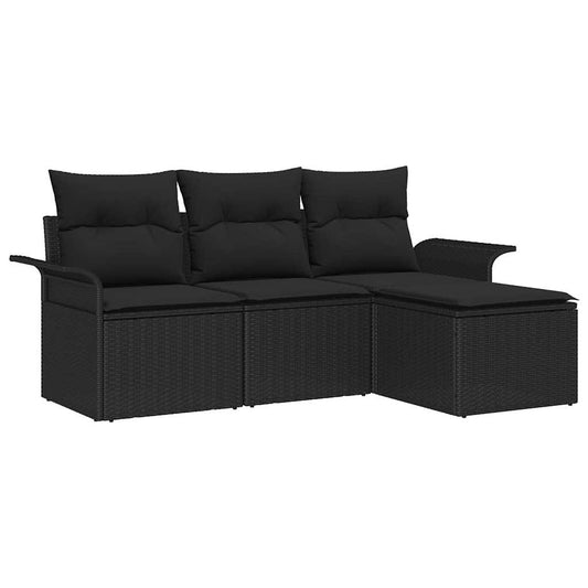 Garten-Sofa-Set mit Kissen 4 pcs Schwarz Poly Rattan