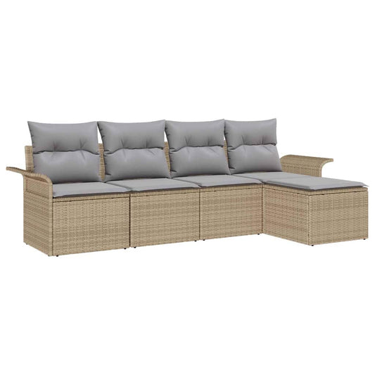 Gartensofa-set mit Kissen mit Speicher 5 pcs Beige Poly-Rattan