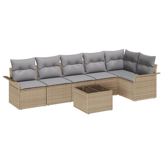 Garten-Sofa-Set mit Kissen mit Speicher 7 pcs Beige Poly Rattan