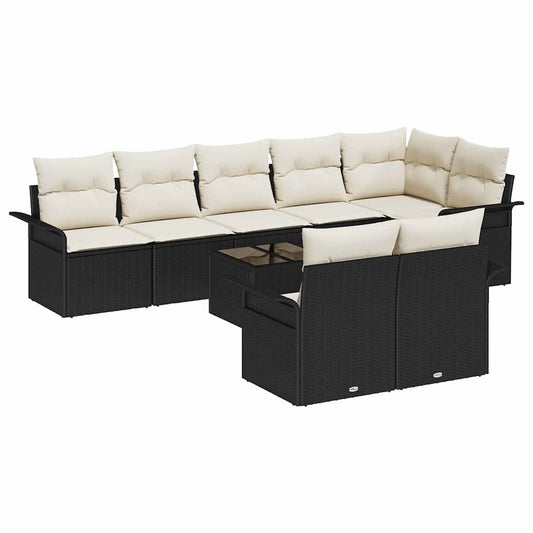 Garten-Sofa-Set mit Kissen 9 pcs Schwarz Poly Rattan