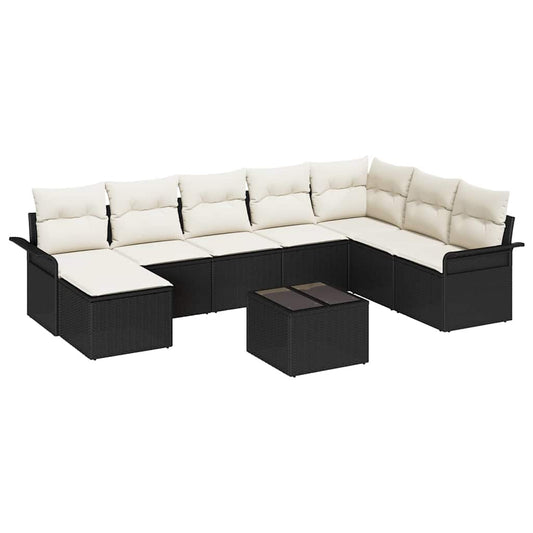 Garten-Sofa-Set mit Kissen mit Speicher 9 pcs Braun Poly Rattan