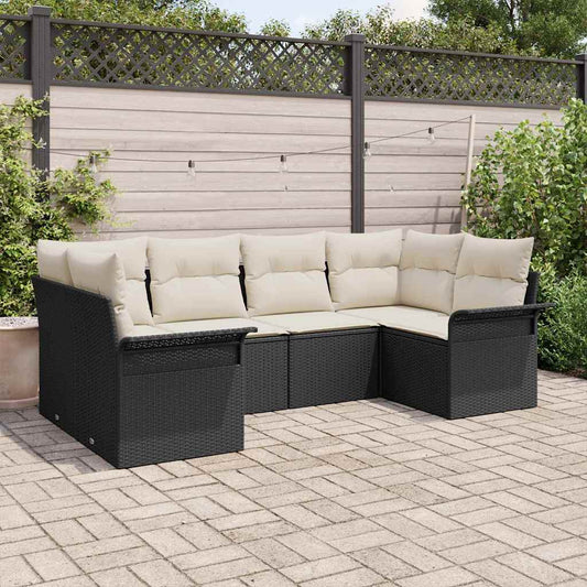 Garten-Sofa-Set mit Kissen 6 pcs Schwarz Poly Rattan