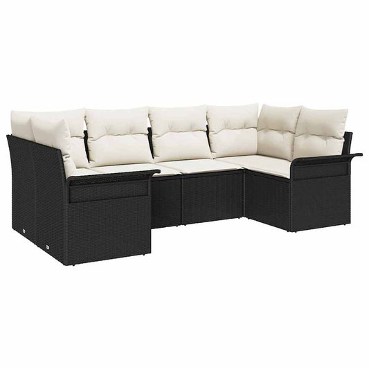 Garten-Sofa-Set mit Kissen 6 pcs Schwarz Poly Rattan