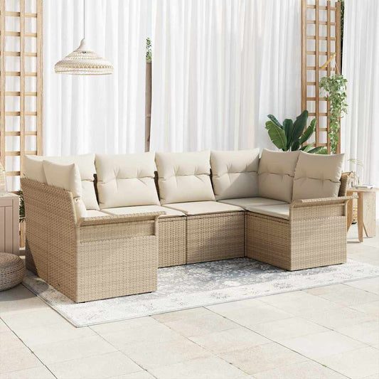 Garten-Sofa-Set mit Kissen mit Speicher 6 pcs Beige Poly Rattan
