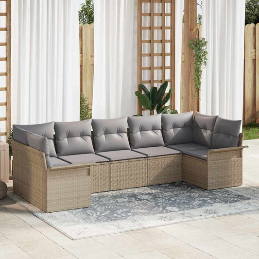 Garten-Sofa-Set mit Kissen mit Speicher 7 pcs Beige Poly Rattan
