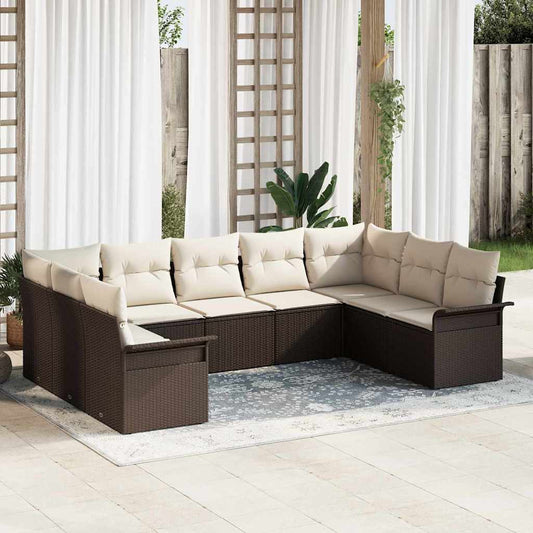Garten-Sofa-Set mit Kissen mit Speicher 9 pcs Braun Poly Rattan