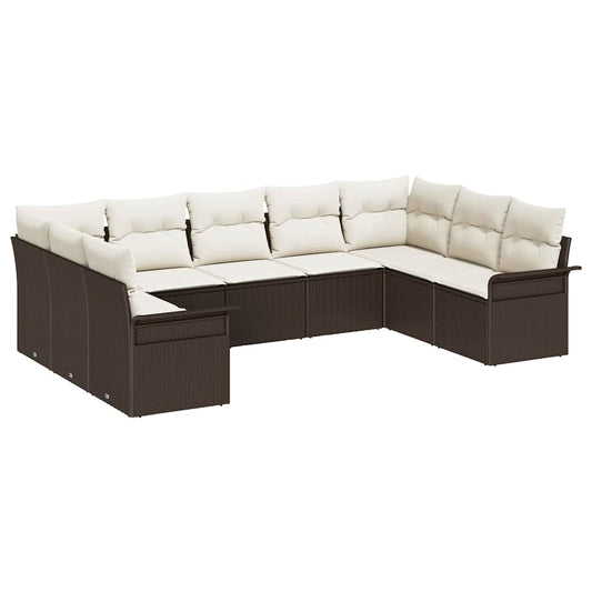 Garten-Sofa-Set mit Kissen mit Speicher 9 pcs Braun Poly Rattan