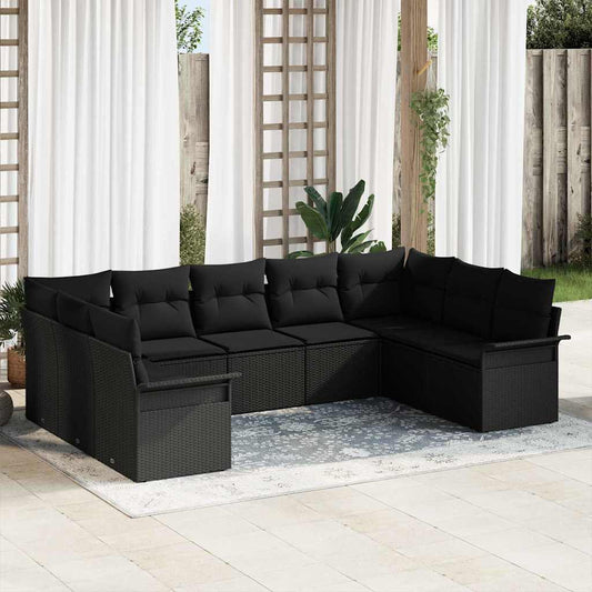 Garten-Sofa-Set mit Kissen 9 pcs Schwarz Poly Rattan