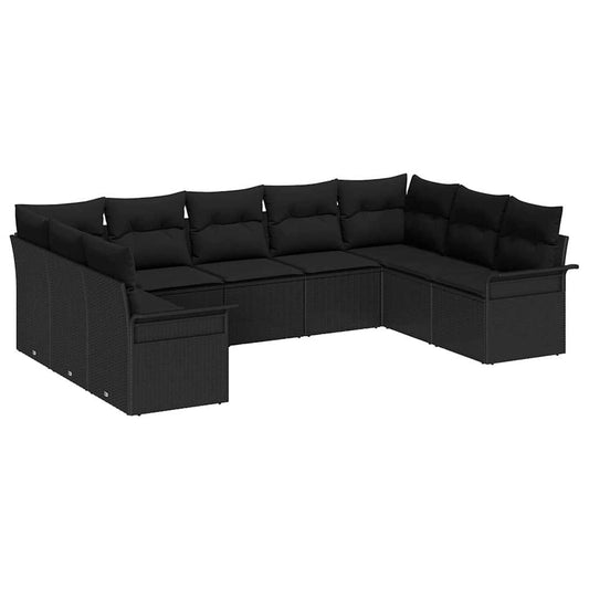 Garten-Sofa-Set mit Kissen 9 pcs Schwarz Poly Rattan