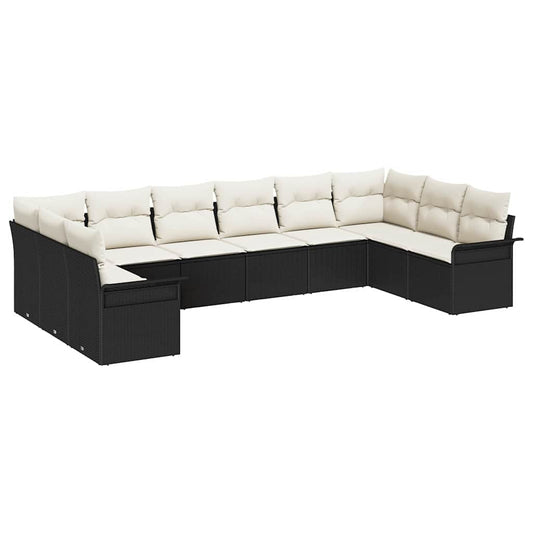 Garten-Sofa-Set mit Kissen 10 pcs Schwarz Poly Rattan