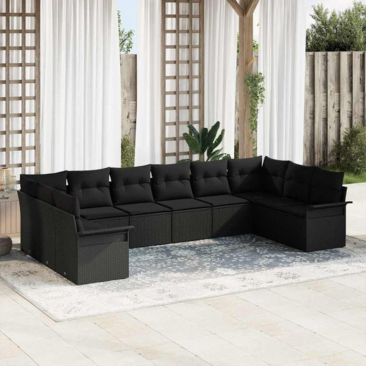 Garten-Sofa-Set mit Kissen 10 pcs Schwarz Poly Rattan