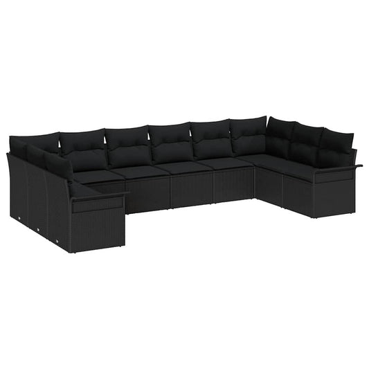 Garten-Sofa-Set mit Kissen 10 pcs Schwarz Poly Rattan
