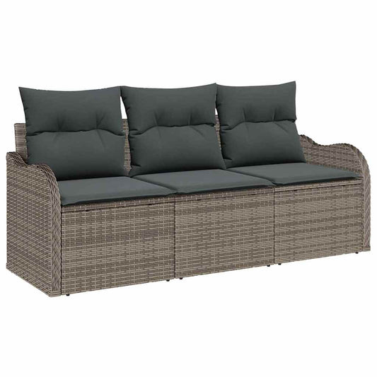Garten-Sofa-Set mit Kissen mit Speicher 3 pcs Grau Poly Rattan