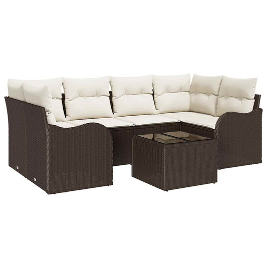 Garten-Sofa-Set 7 pcs Braun und Creme 55 x 55 x 37 cm