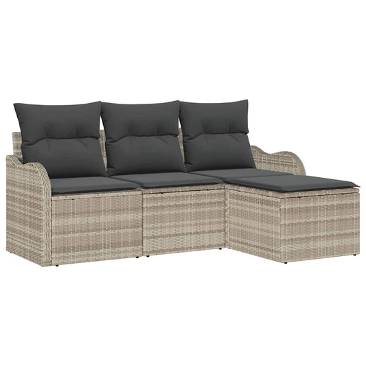 Garten-Sofa-Set mit Kissen 4 pcs Hellgrau Poly Rattan