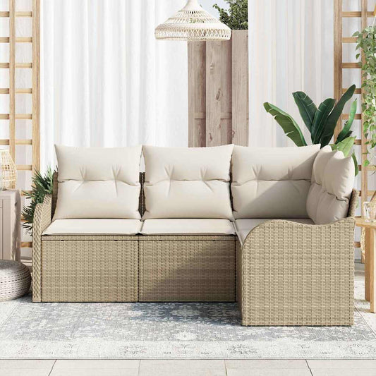 Garten-Sofa-Set mit Kissen mit Speicher 4 pcs Beige Poly Rattan