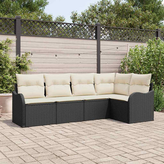 Garten-Sofa-Set mit Kissen 5 pcs Schwarz Poly Rattan