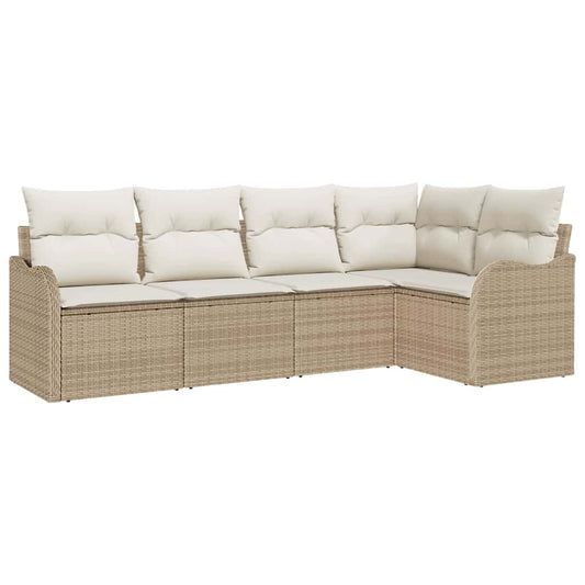 Garten-Sofa-Set mit Kissen mit Speicher 5 pcs Beige Poly Rattan