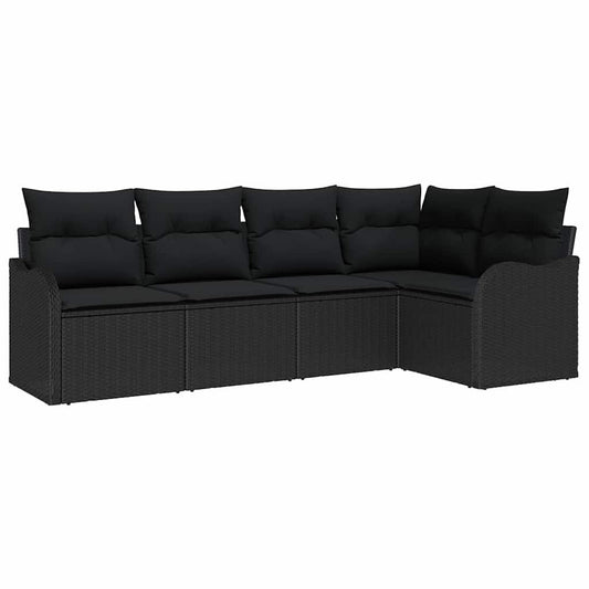 Garten-Sofa-Set mit Kissen 5 pcs Schwarz Poly Rattan