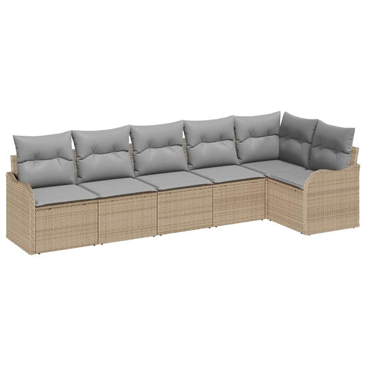 Garten-Sofa-Set mit Kissen mit Speicher 6 pcs Beige Poly Rattan