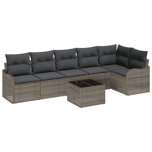 Garten-Sofa-Set mit Kissen 7 pcs Schwarz Poly Rattan