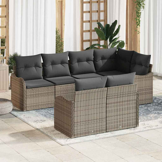 Garten-Sofa-Set mit Kissen mit Speicher 7 pcs Grau Poly Rattan