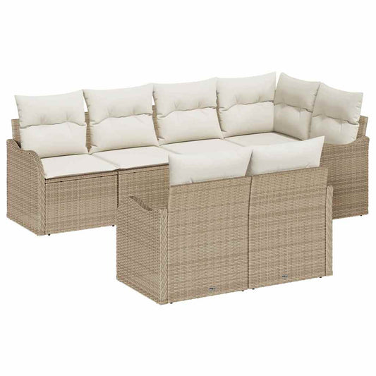 Garten-Sofa-Set mit Kissen mit Speicher 7 pcs Beige Poly Rattan