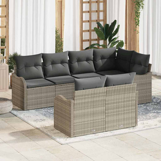 Garten-Sofa-Set mit Kissen 7 pcs Hellgrau Poly Rattan
